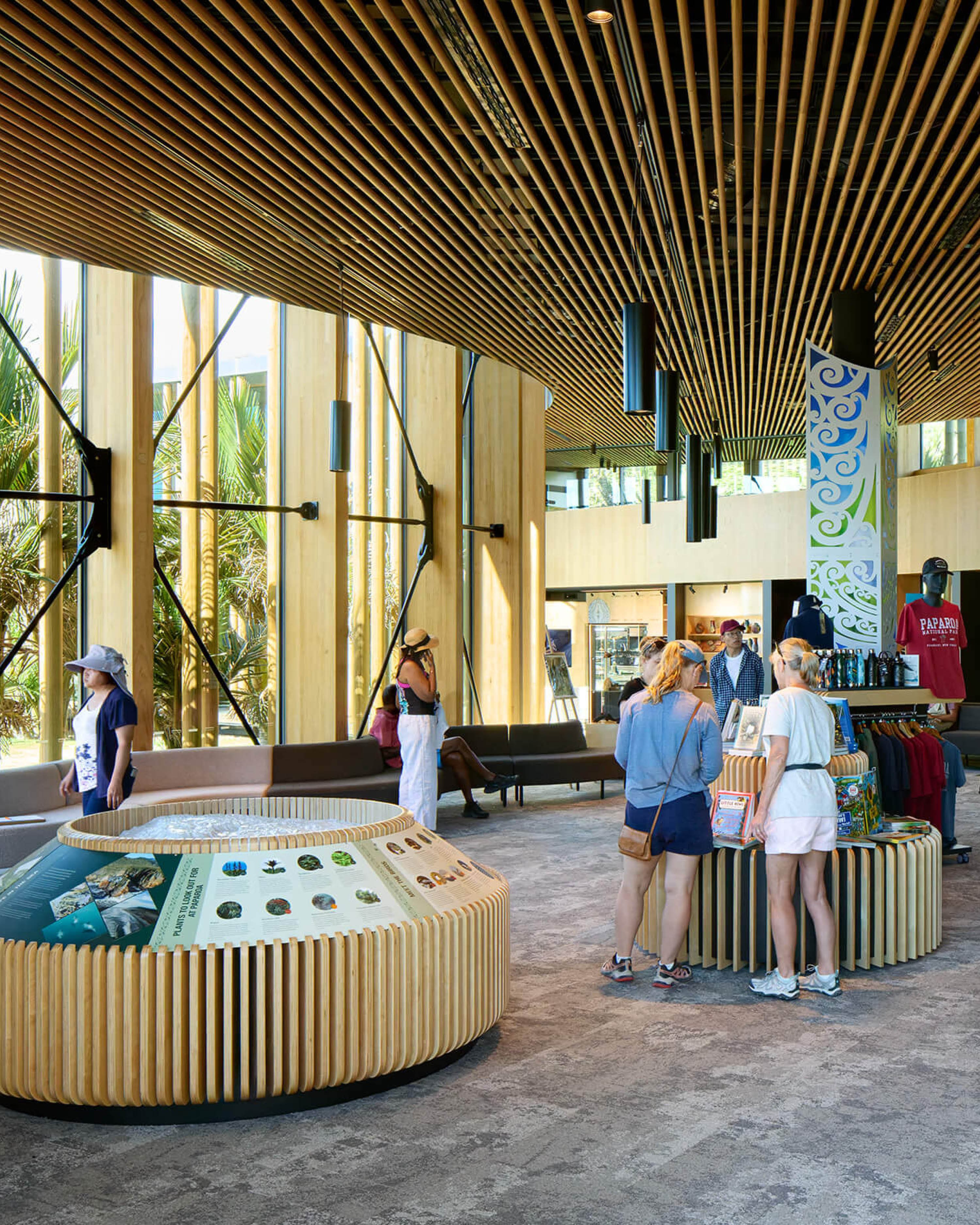 Sculptform feature ceiling at the Paparoa Visitor Centre at Dolomite Point