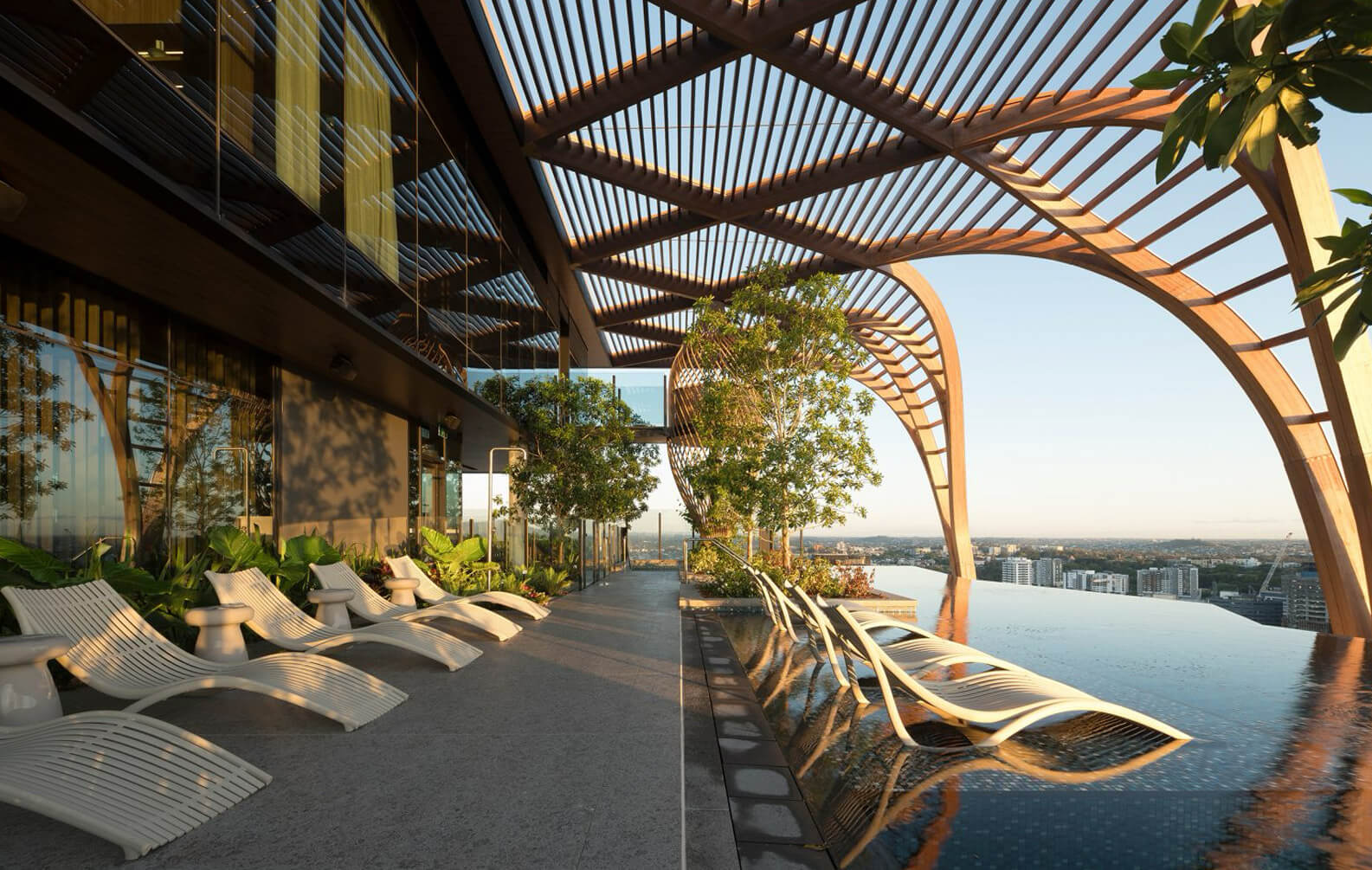 Sculptform Soffit blending out to the Sculptural Facade for rooftop pool on Upper House